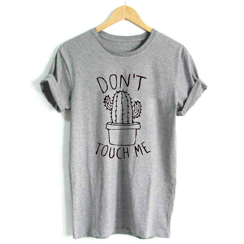 Versatile European And American Cactus Printed Round Neck Short-sleeved Women