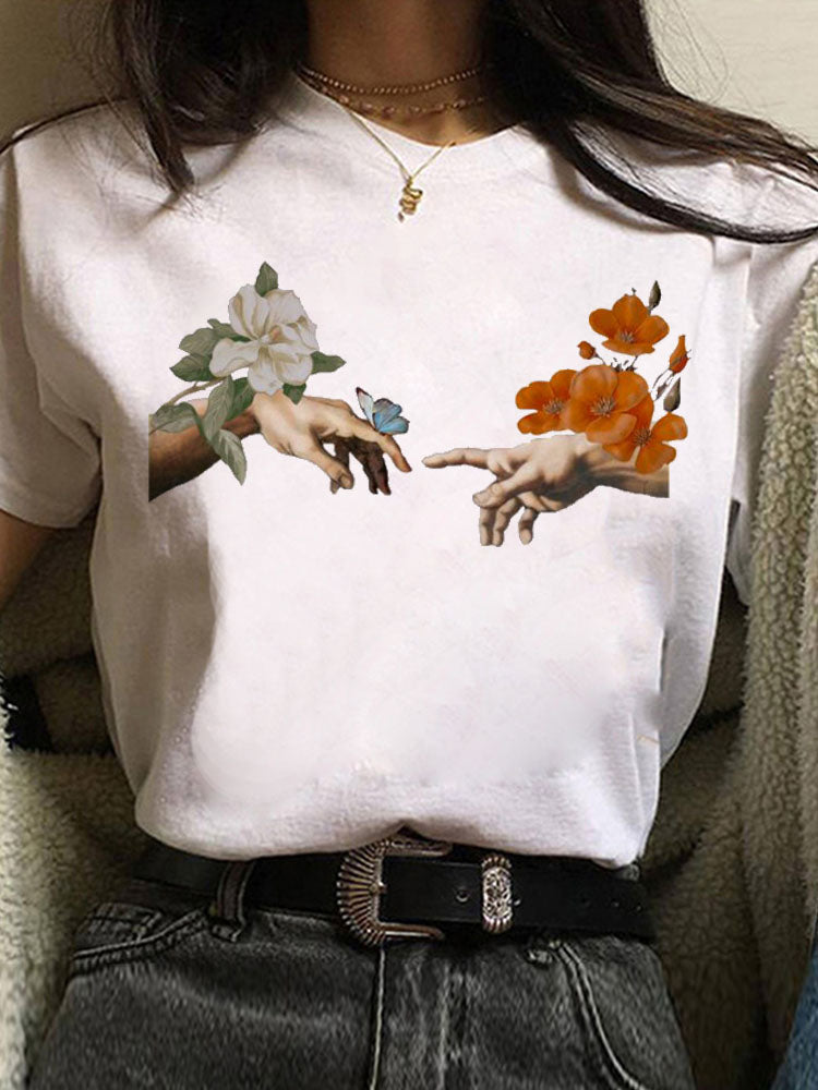 European And American Alphabet Print Short-sleeved T-shirt