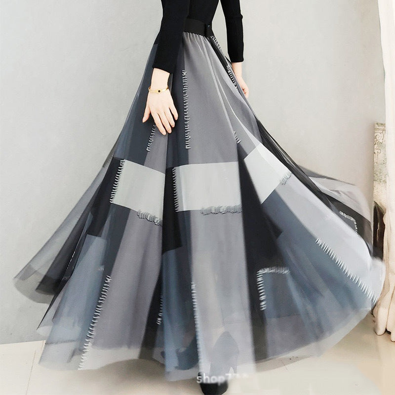 Fashionable Long Skirt Made From High-Density Mesh