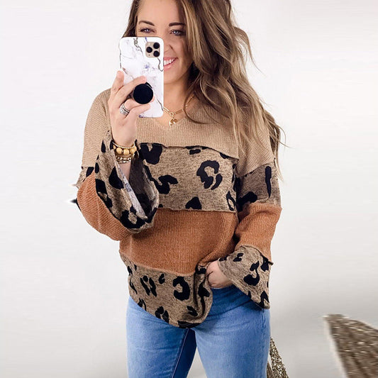 Leopard Print Long-sleeved Sweater For Women European And American Personalized