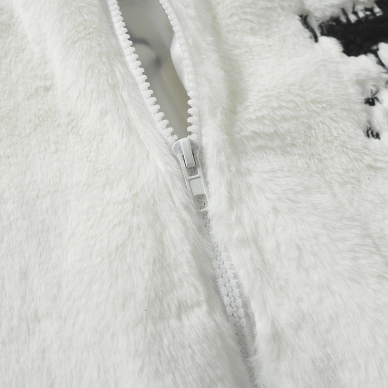 Men's Hip Hop Letter Embroidered  Rabbit Fur Jacket