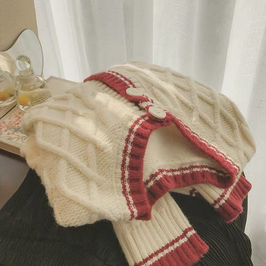 Women's Loose Retro Contrast Color Twist Sweater Coat