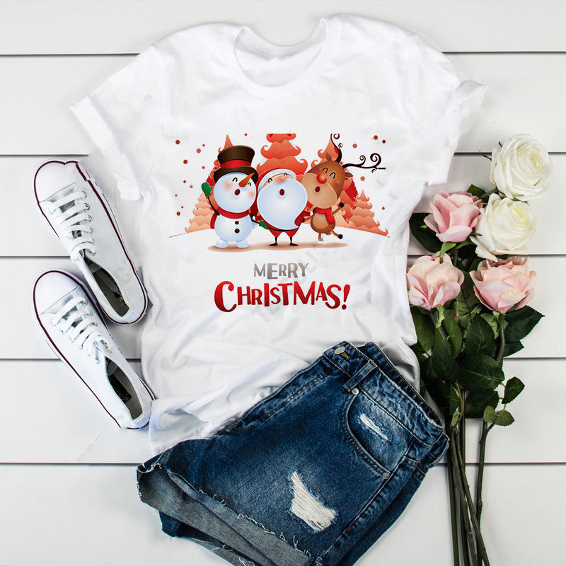 Christmas Hot Sale Colorful Christmas Tree Print Short Sleeves