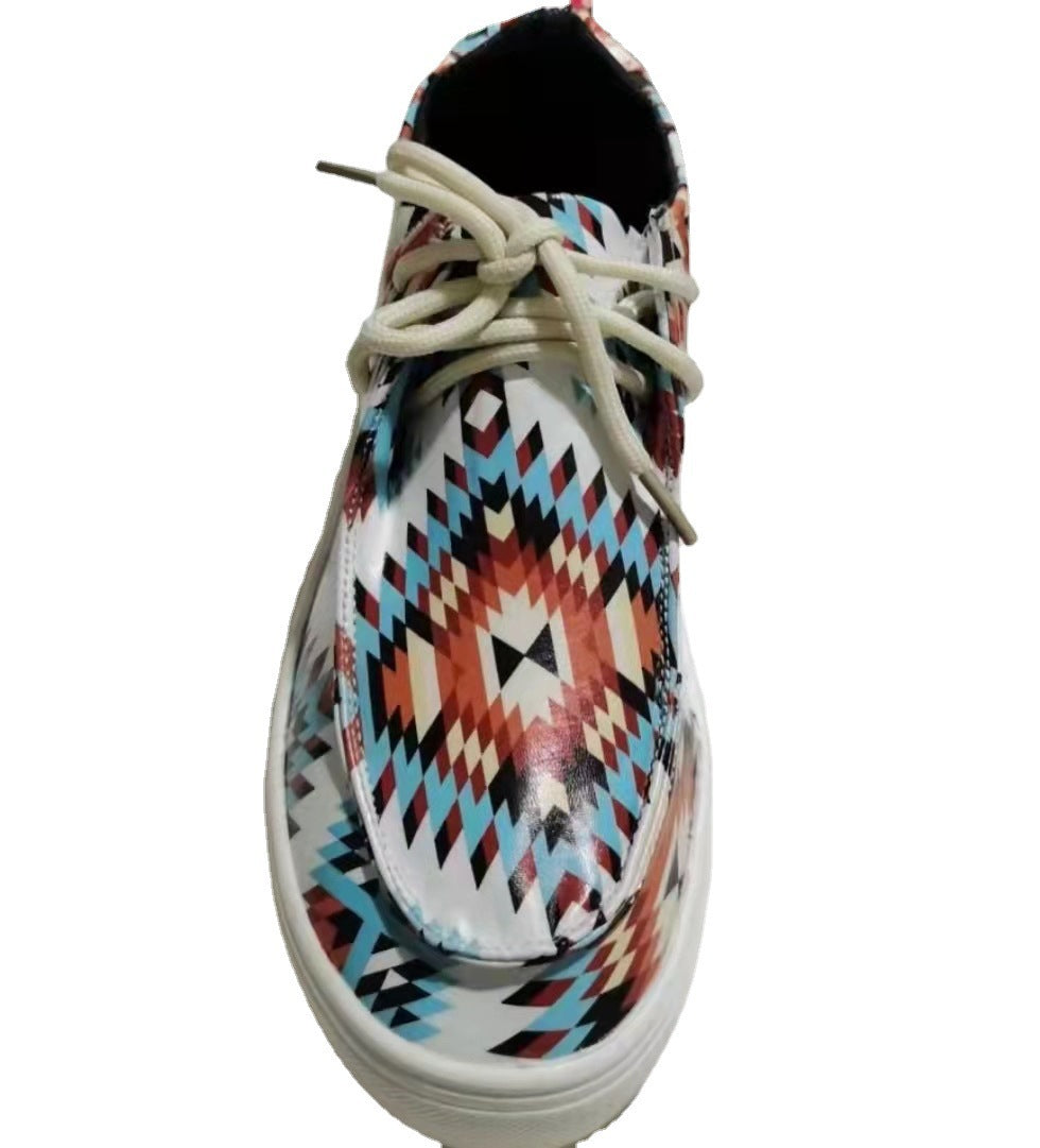 European And American Shallow Flat Bottom Low Top Lace-up Shoes
