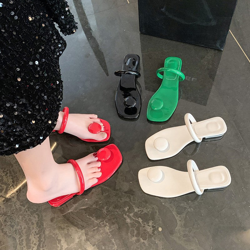 Mode Patent Læder Strand Firkantet Tå Kile Sandaler