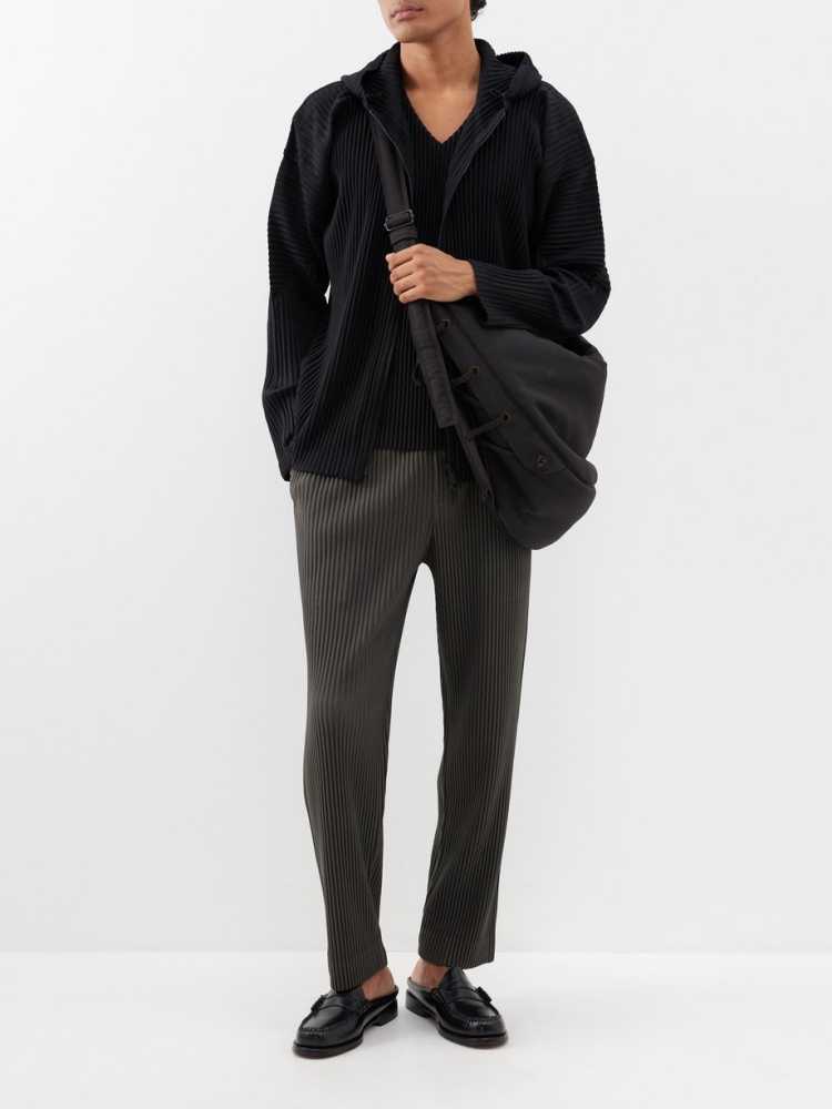 Pleated Two-way Zipper Hooded Sweater Men's Casual High-grade Three-dimensional Profile