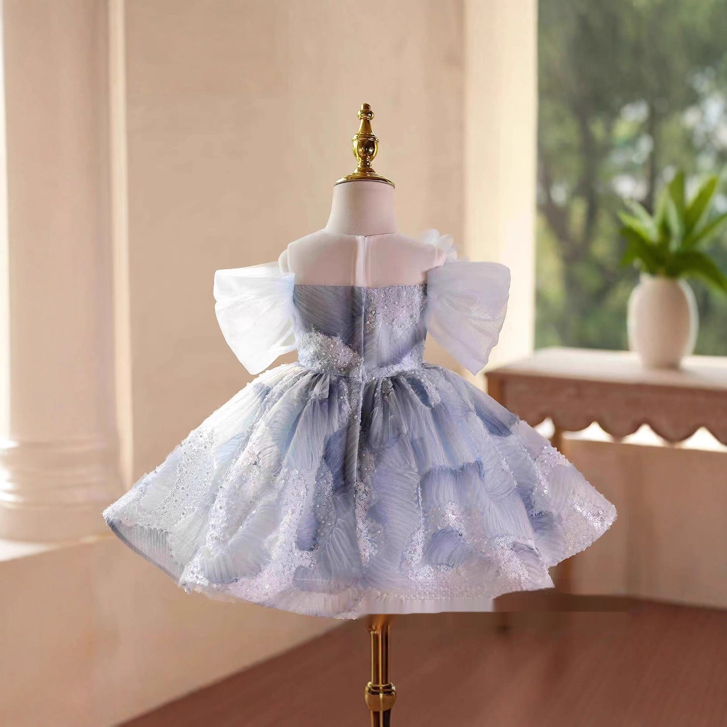 Childrens Sequined Off-shoulder Puff-style Fashion Princess Dress