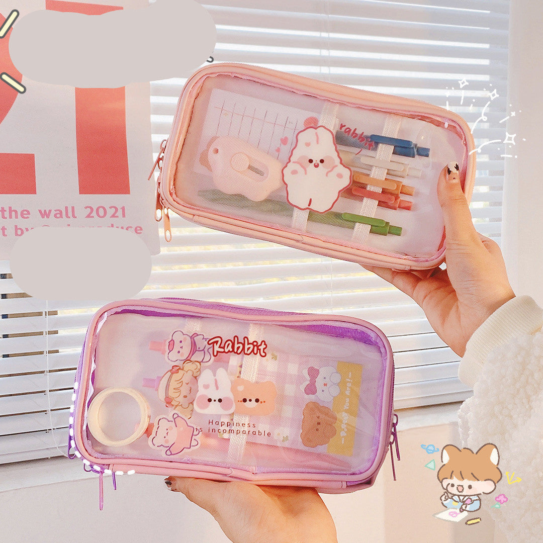 Cute Transparent Pencil Case Student Cartoon Stationery Bag