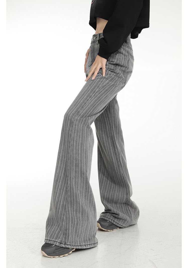 High-waisted Striped Horn Horseshoe Jeans Women's Mopping Wide-leg Pants