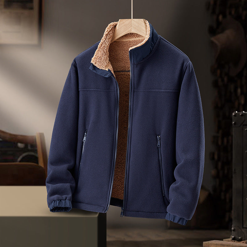 Men's Fleece Casual Hooded Lamb Wool Thickened Warm Cardigan Coat