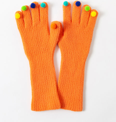 Colorful Plush Ball Gloves Winter Women's Cute Student Cycling Thickened
