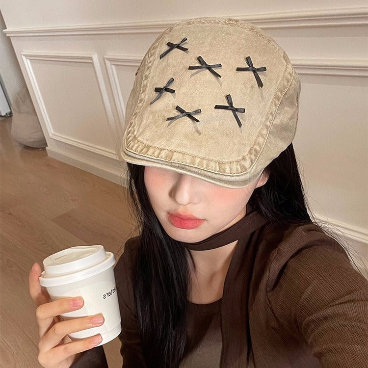 Bow Advance Hats Casual Face Peaked Cap Beret