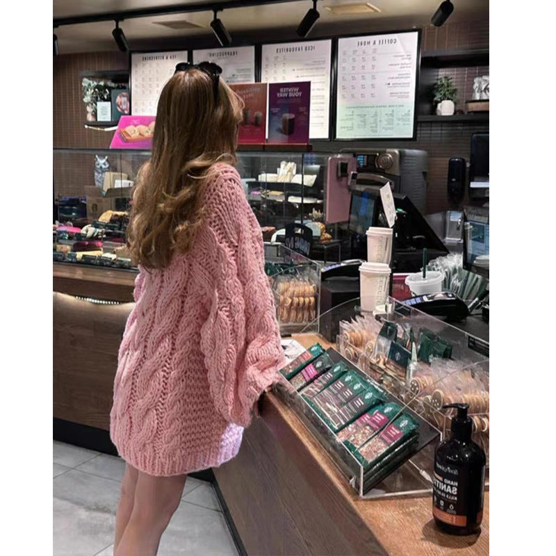 Thick Needle Sweater Solid Color Baggy Coat