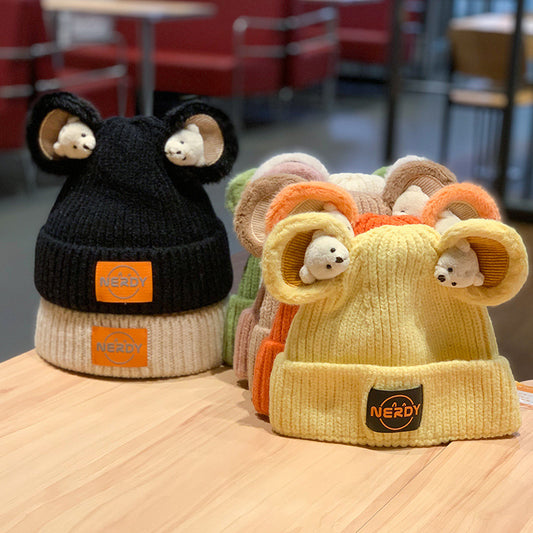 Three-dimensional Bear Woolen Women's Thickened Warm Knitted Hat
