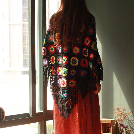 Pure Handmade Retro Mori Women's Literary Fan Wool Scarf Shawl