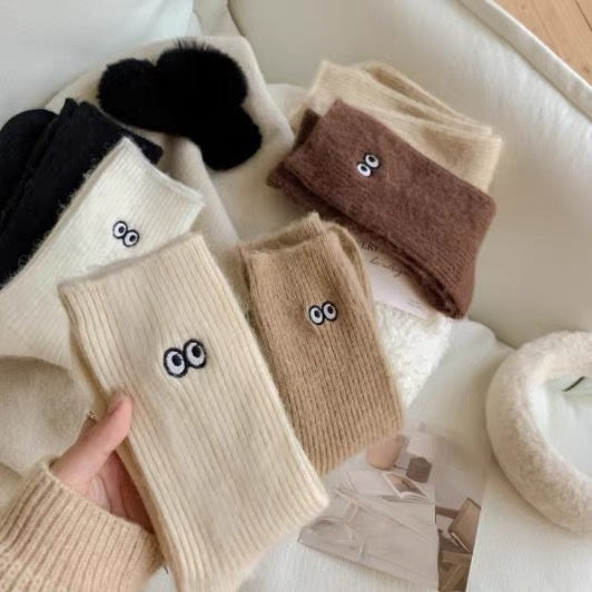 Autumn And Winter Small Eyes Mid-calf Plus Velvet Socks