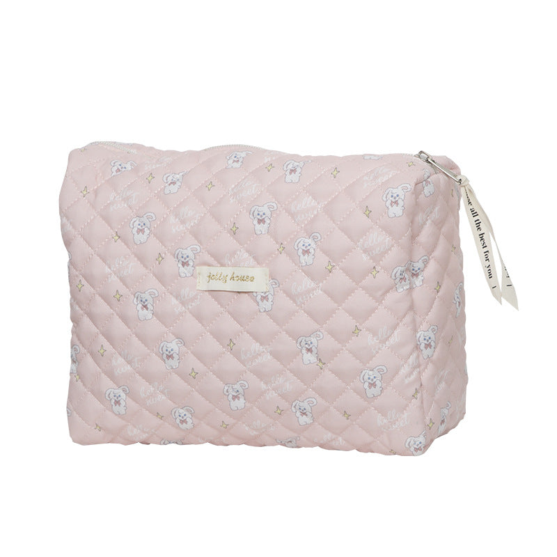 New Ins Cream Cute Gentle Cosmetic Bag Large Capacity Portable Quilting Wash Bag Liner Bag Women