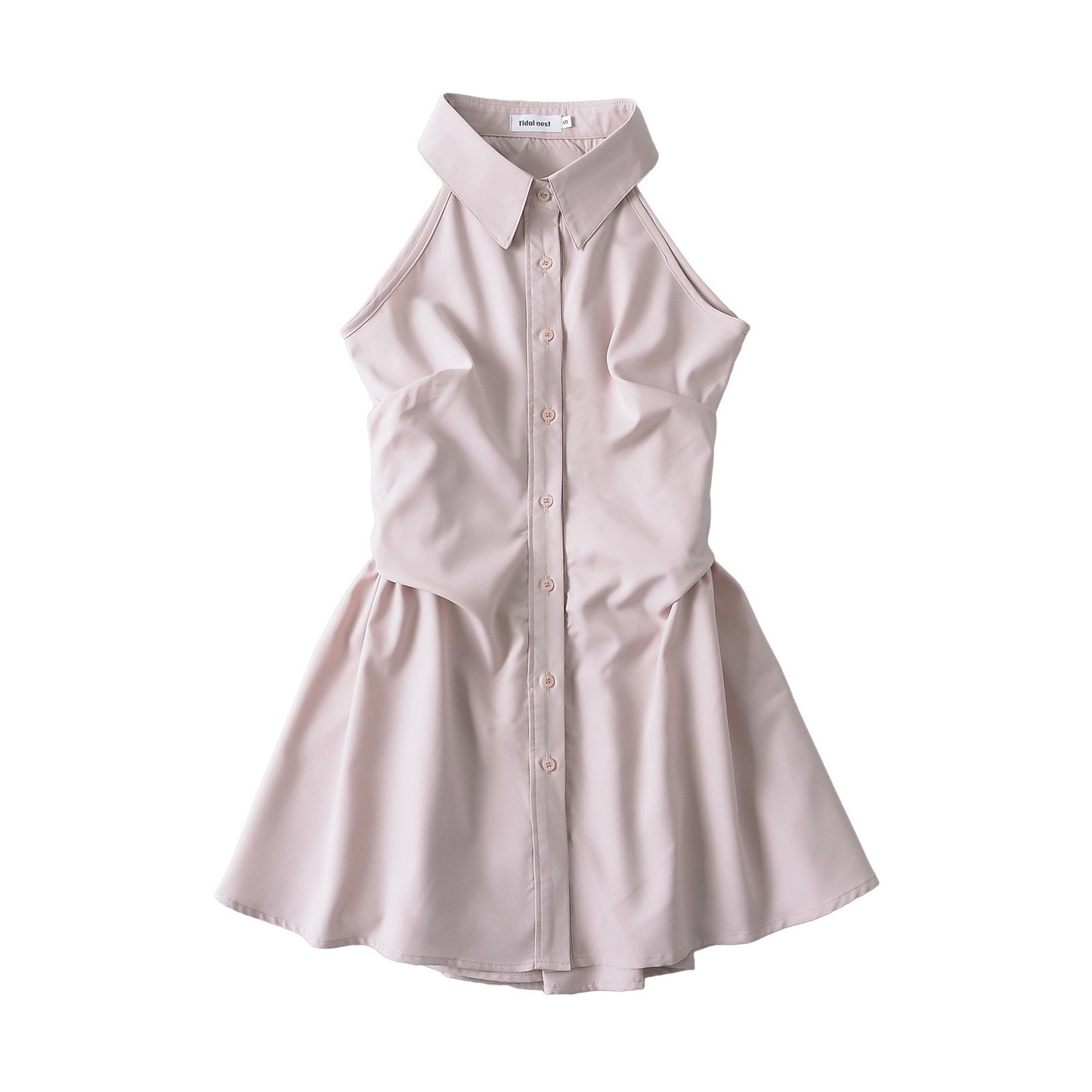 Summer New Pure Desire Style Slim Fit Slimming Waist Pleating Sleeveless Shirt Dress Polo Collar Dress