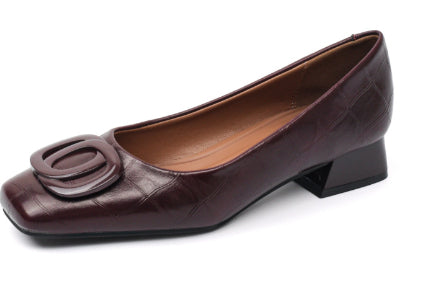 Franske firkantede damesko Arbejdssko Temperament Fe-stil Pumps Chunky hæl