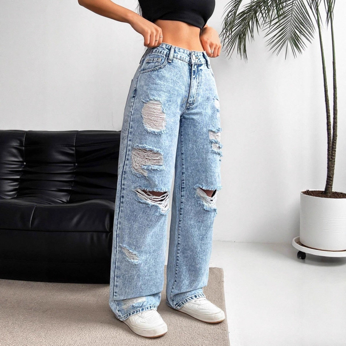 Højtaljede Lige Alsidige Slim-fit Jeans til Kvinder