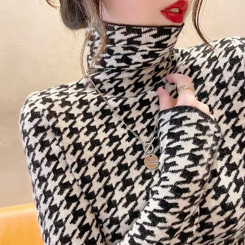 Women's Thick Houndstooth High Neck Base Shirt