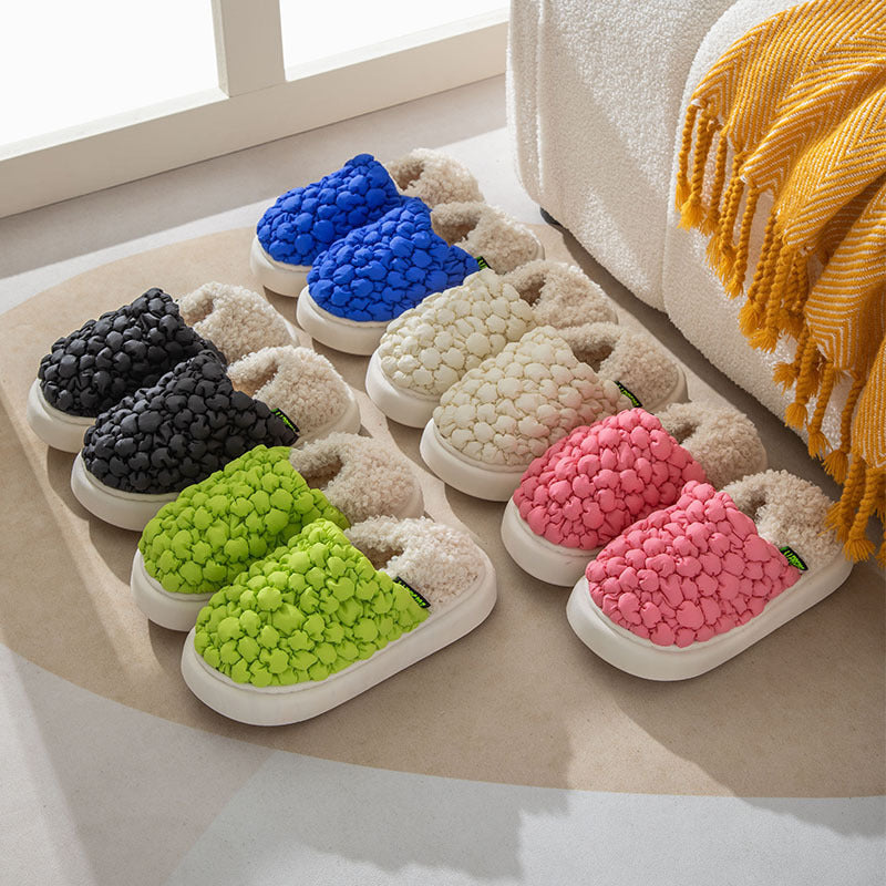 Autumn And Winter New Candy Color Puff Face Static Elegant Couple Home Can Be Worn Outside Warm Cotton Slippers
