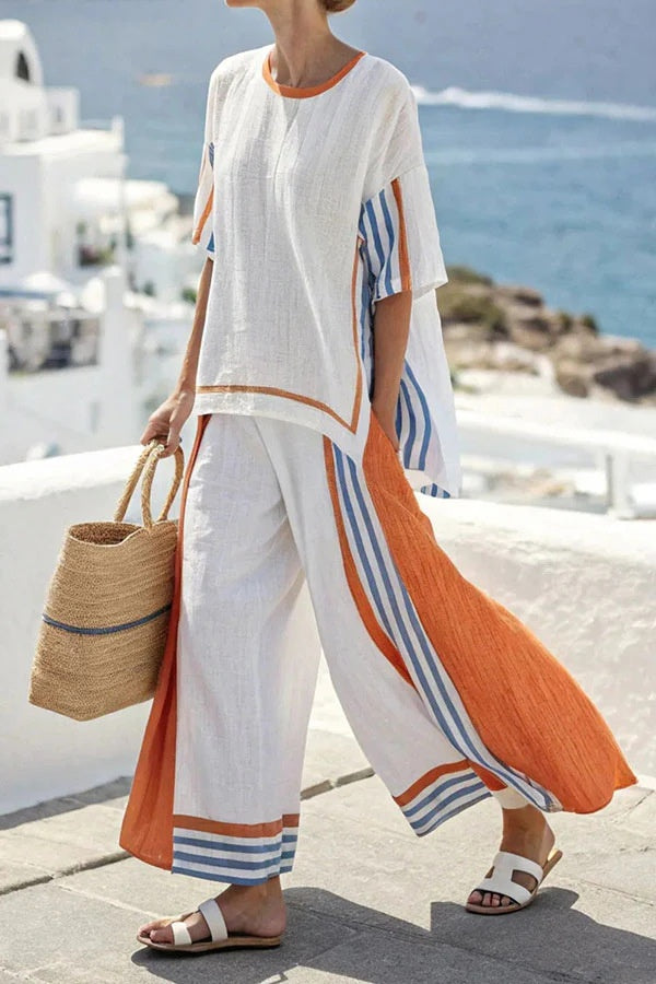 Stylish Casual Womens Loose-fitting Striped Set