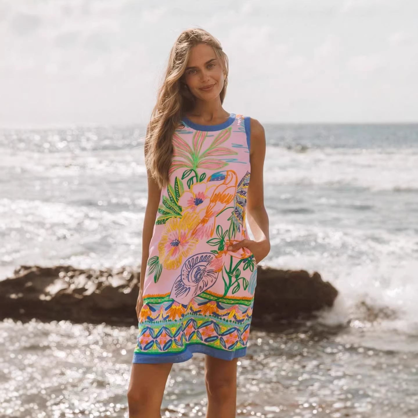 Printed Loose-Fit Holiday Casual Womens Dress