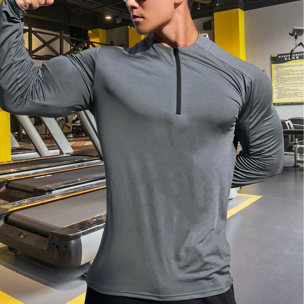 Sport Fintess Top med lange ærmer og lynlås Trousers Todelt Sæt til Mænd