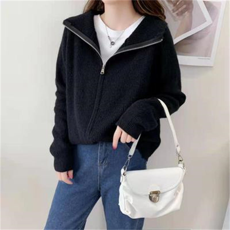 Loose Casual Laid-back Style Lapel Sweater Coat