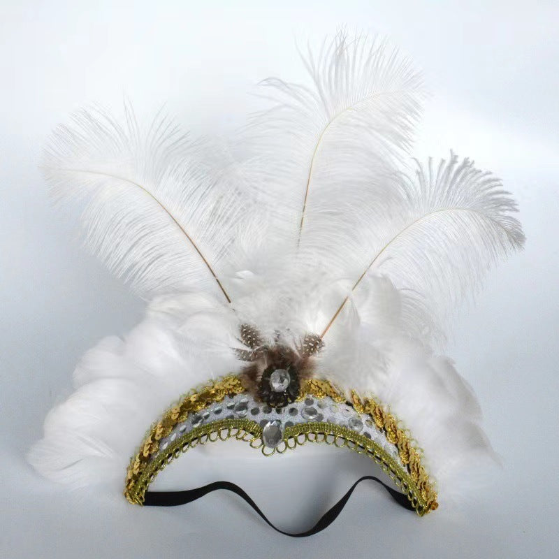 Feather Headdress Stage Performance Headwear Prop Retro Handmade