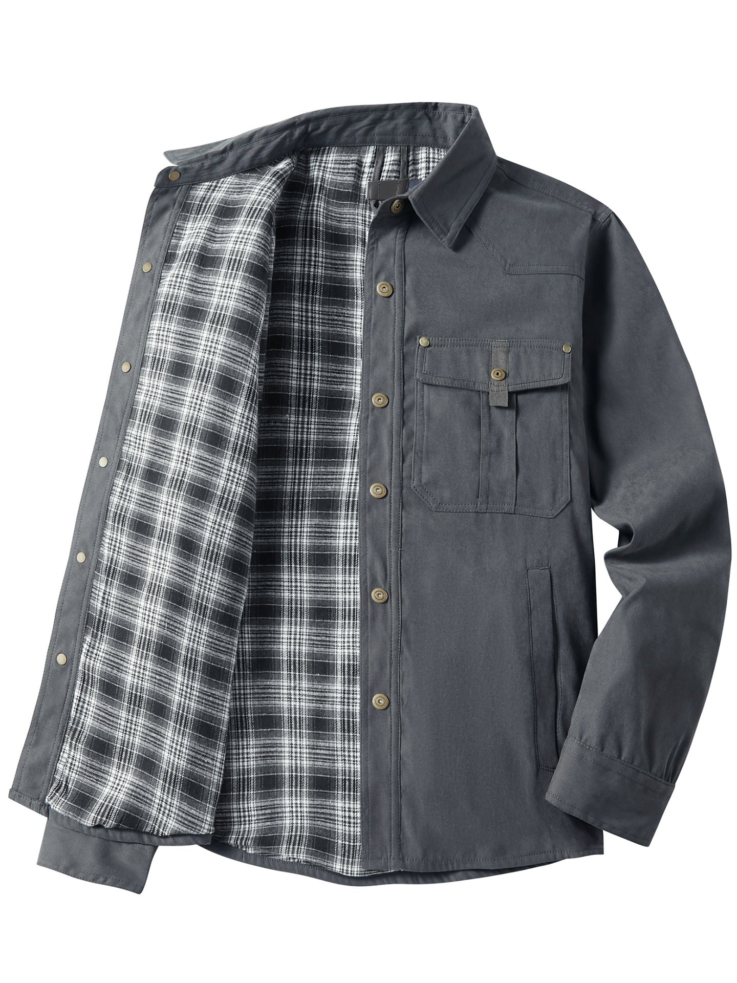 Mens Plus-Size Lapel Plaid Flannel Casual Jacket