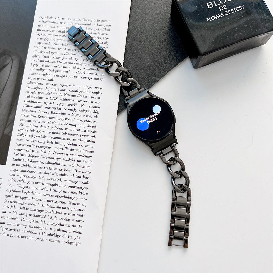Smartwatch-armbånd, enkeltrække, denimkæde, metal