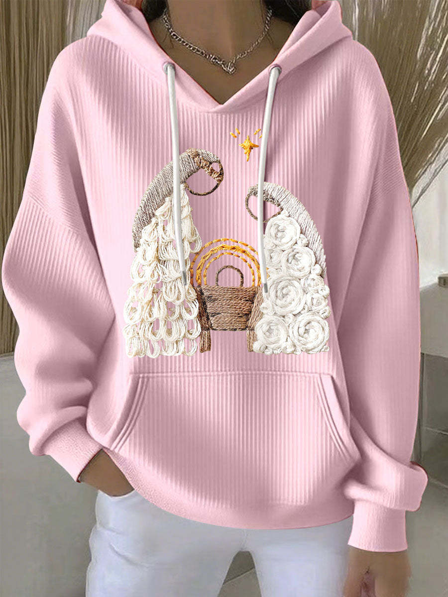 Kvinders afslappede løse mode-waffle-sweatshirt med rund hals