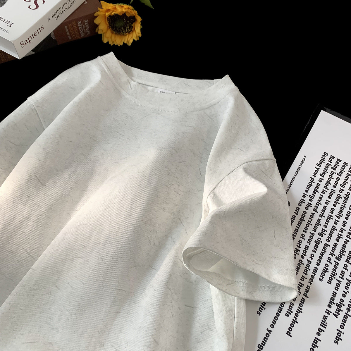 Stenvasket Iskold Tencel Bomuld Is-silke Kortærmet T-shirt