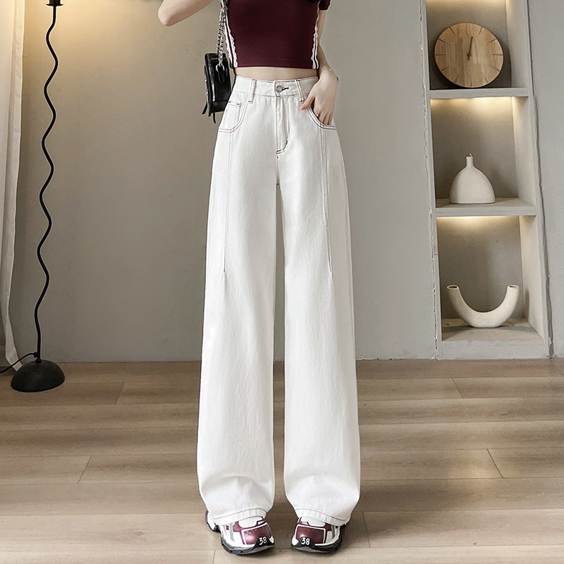 Design Sense Højtaljede Løse Brede Ben Jeans Hvid Lang
