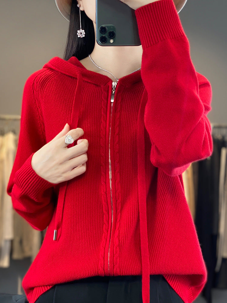 Double Zipper Cardigan Sweater Hoodie Loose-fitting Hoodie Long Sleeve