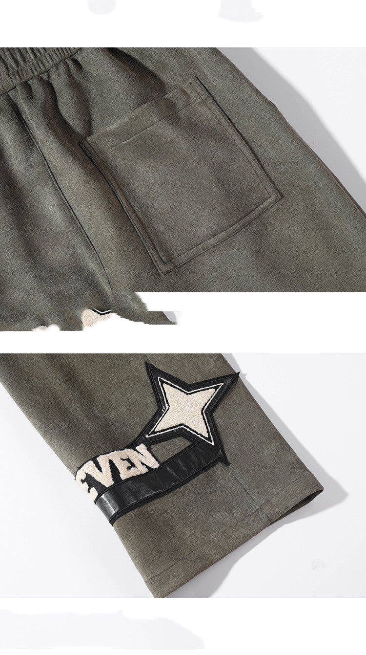 Hong Kong Style Large Size Suede Trousers With Straight Leg