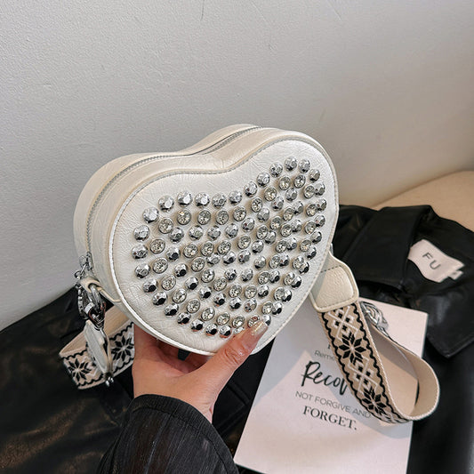 Heart Bag Wide Shoulder Strap Western Style All-matching Rivet Crossbody Phone Bag