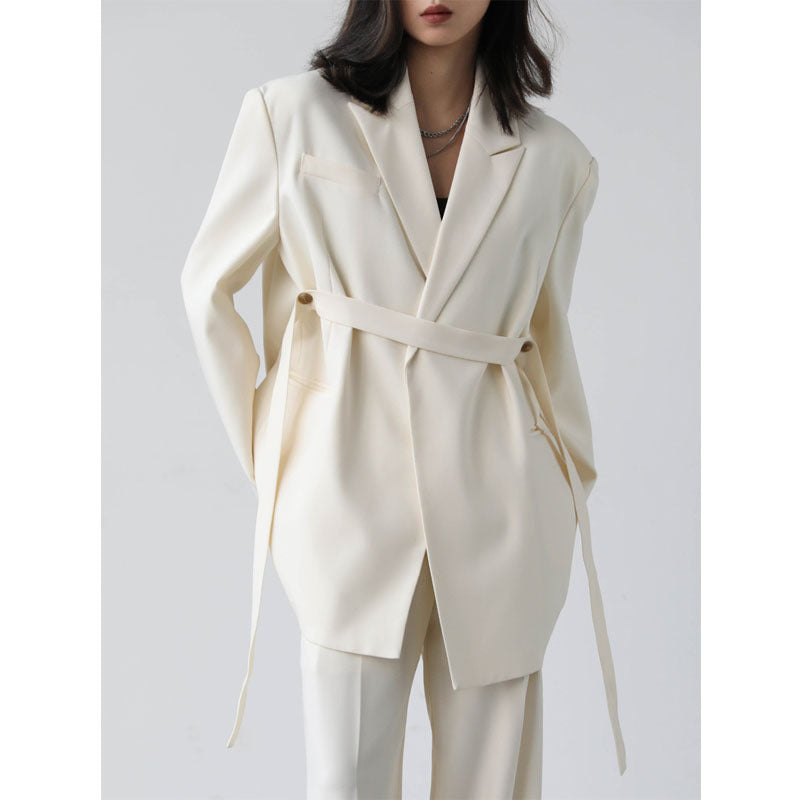 Broad Shoulder Streamer Medium Long Sagging Suit Coat Women