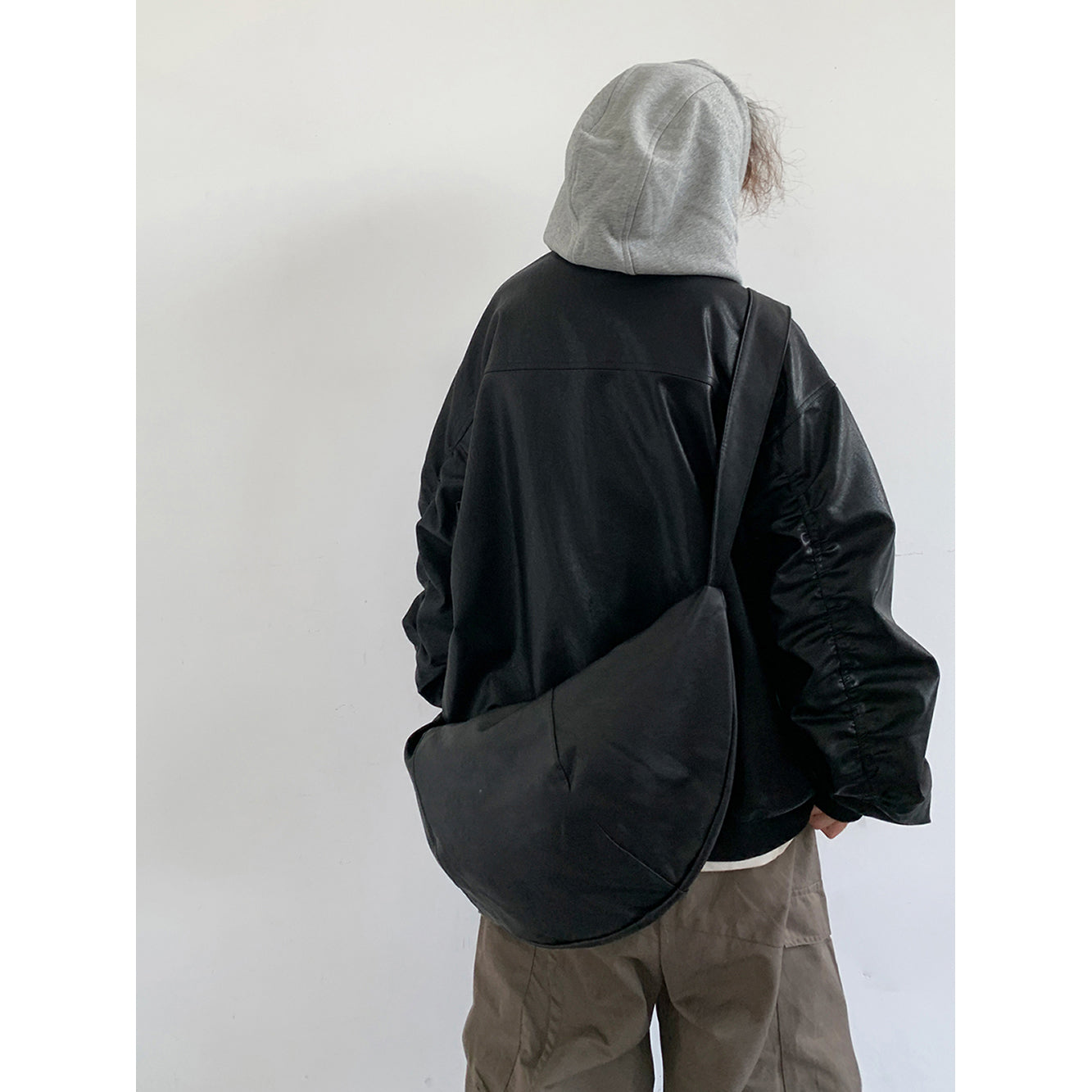 American Street Retro Patchwork Hooded Biker's Leather Jacket Coat