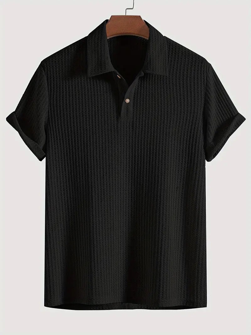 Men's Coat Lapel Rhombus Knit Casual Loose Short Sleeve Shirt