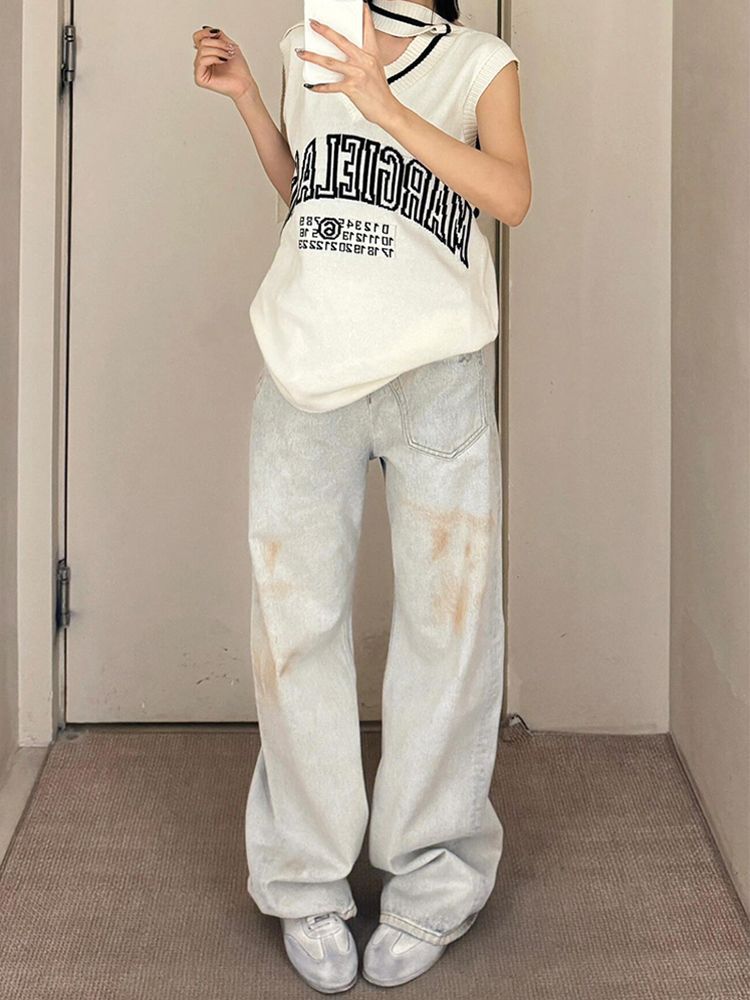 Amerikanske Retro Plus Size Jeans med Syninger til Kvinder