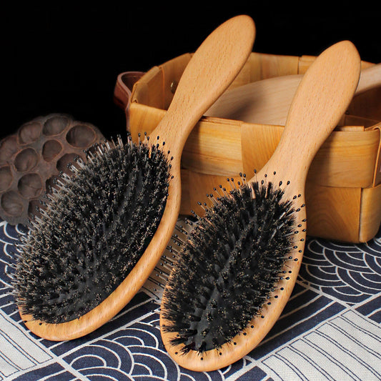 Boar Bristle Solid Wood Comb Hair Plate Airbag Smooth Massage