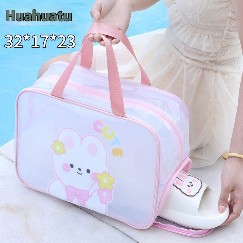 Dry Wet Separation Double-layer Transparent Pu Cosmetic Bag Portable Wash Bag