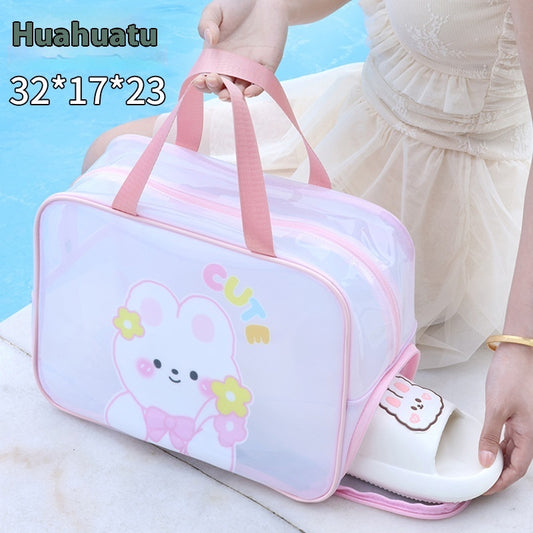 Dry Wet Separation Double-layer Transparent Pu Cosmetic Bag Portable Wash Bag