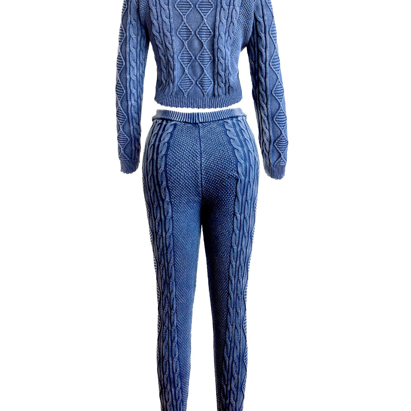 Women's Washable Vintage Knit Diamond Pattern Cable Sweater Set
