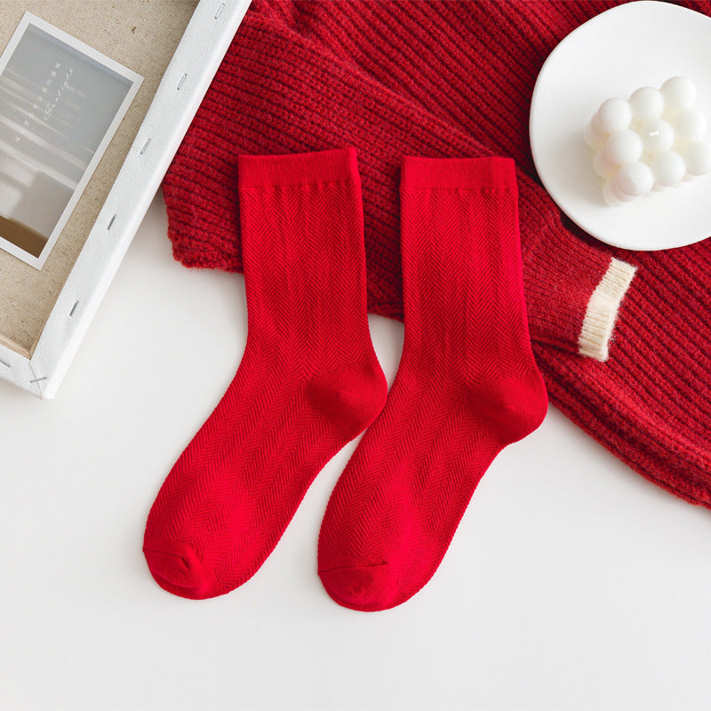 Houndstooth Red Christmas Socks Cotton