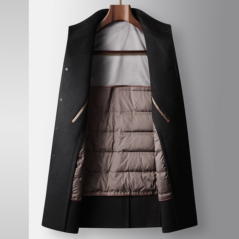 Men's Mid-Length Handmade Wool Coat With Stand Collar