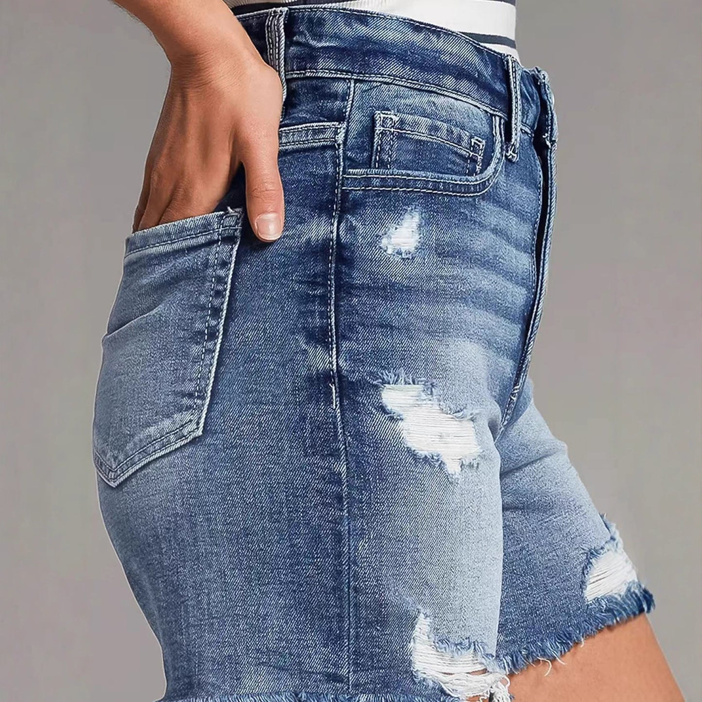 Fashionable Ripped Mid-Waist Denim Jeans For Women